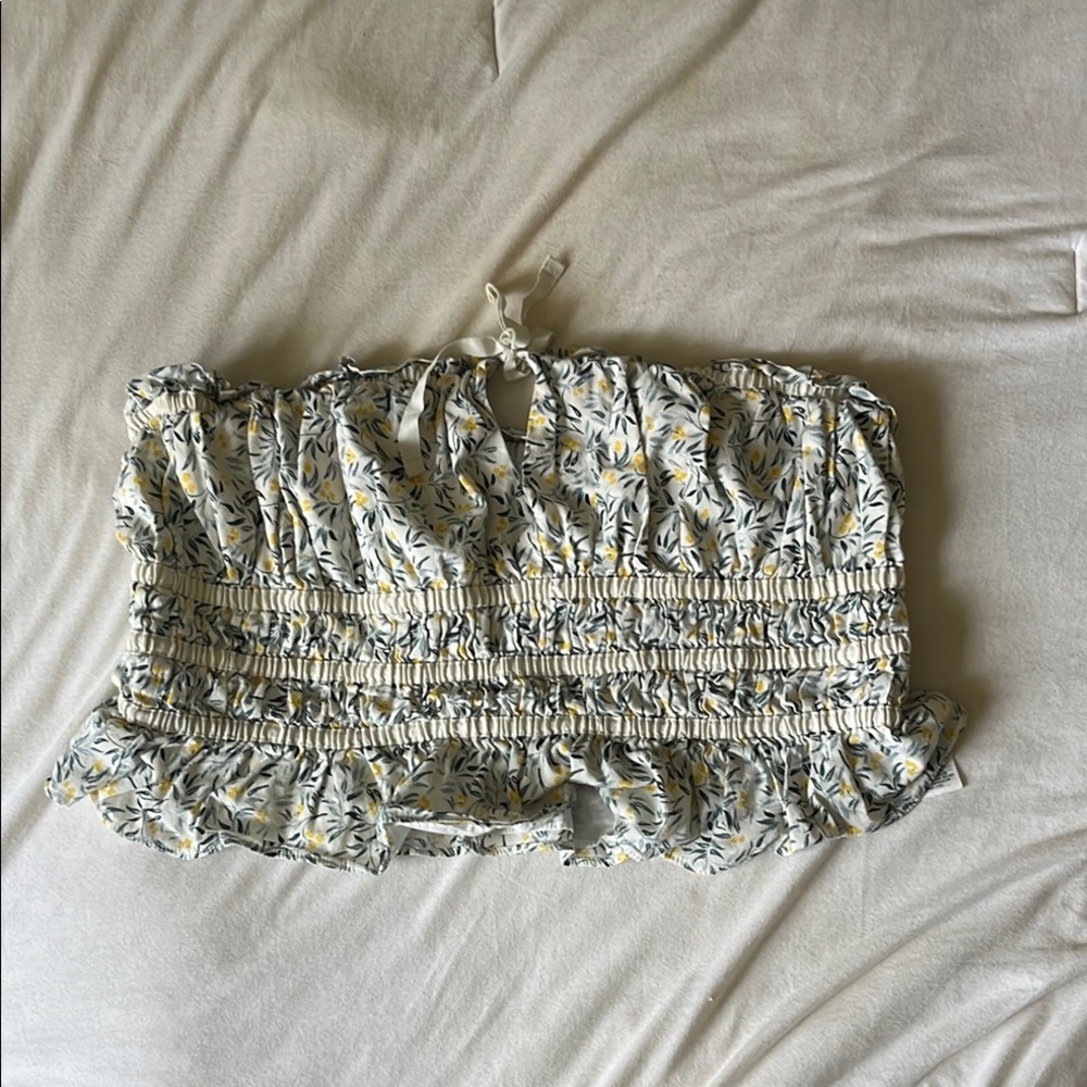 H&M Floral Smocked Top - White and Yellow